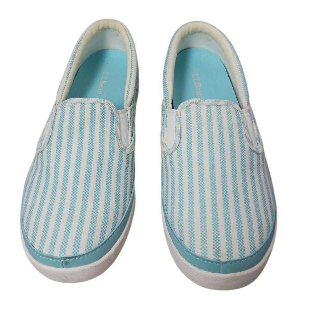 L.L. Bean Womens Striped Slip-On Canvas Shoes Casual Sneakers Turquoise 6M